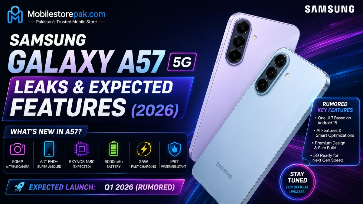 Samsung Galaxy A57 leaked design showing triple camera setup and AMOLED display