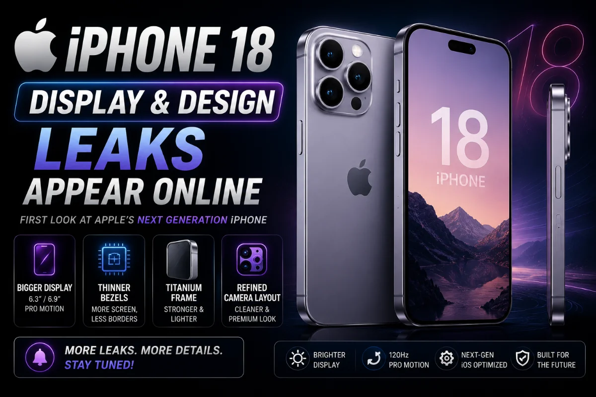 iPhone 18 design leak showing full screen display and futuristic Apple design